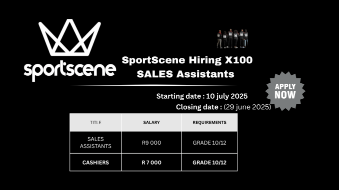 Apply for Sportscene Sales Associate roles across South Africa. Jobs open in all 9 provinces—retail careers, fashion jobs, and online application form tips.